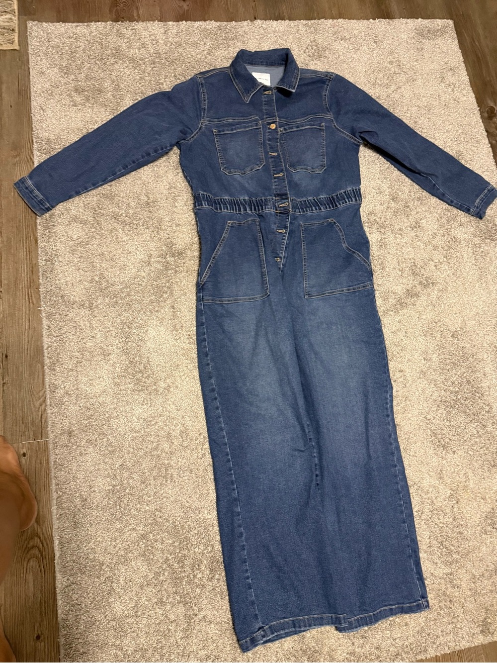 Celebrity Pink Dark Blue Denim Long Sleeve Jumpsuit - Picture 5 of 5